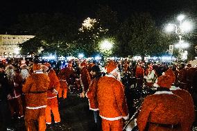 Babbo Natale In Moto Demonstration In Milan