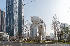A Giant Arctic Fox Sculpture in Shangha