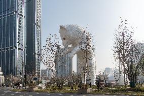A Giant Arctic Fox Sculpture in Shangha