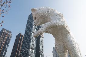 A Giant Arctic Fox Sculpture in Shangha