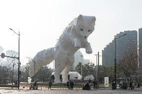 A Giant Arctic Fox Sculpture in Shangha