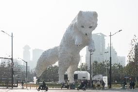 A Giant Arctic Fox Sculpture in Shangha