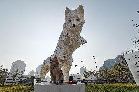 A Giant Arctic Fox Sculpture in Shangha