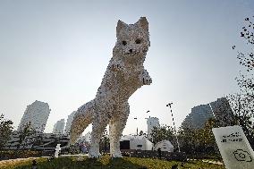 A Giant Arctic Fox Sculpture in Shangha