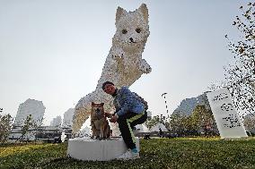 A Giant Arctic Fox Sculpture in Shangha