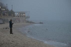 Foggy evening in Odesa in winter