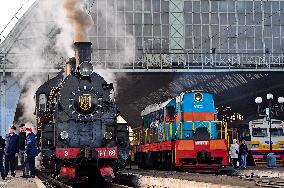 Christmas Express retro train in Lviv