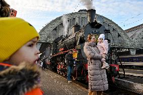 Christmas Express retro train in Lviv
