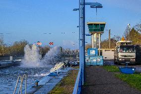 High-Powered Pumps Combat Floods - Northern France