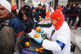 The Historical Reenactments During The Historical Carnival Of Ivrea