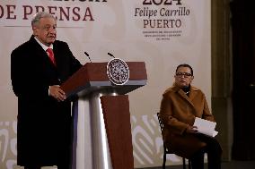 Andres Manuel Lopez Obrador, President Of Mexico At A Press Conference