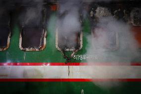 Fire Set To A Passenger Train In Bangladesh