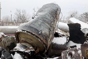 Wreckage of rocket used for shelling on January 2 demonstrated in Kharkiv
