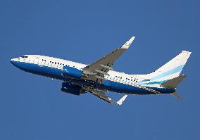 A Boeing from the Las Vegas Sands company taking off from Barcelona