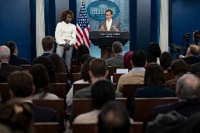 White House national security spokesperson John Kirby speaks at a press briefing