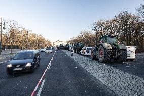 Farmers' Vigil During The Large Protest In Front Of The Brandenburg Gate