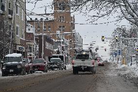 Snowstorm Affects Downtown Des Moines Iowa