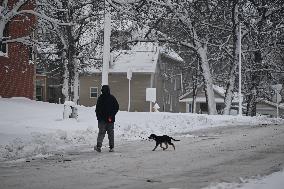 Snowstorm Affects Downtown Des Moines Iowa