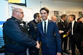 Newly appointed French Prime Minister Gabriel Attal during a visit to Ermont-Eaubonne police station - Ermont