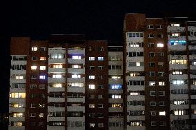 Apartment block at night