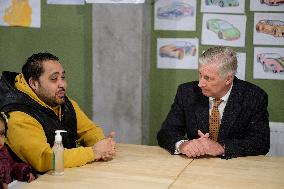 King Philippe Visits The Red Cross Train Hostel Winter Shelter - Brussels