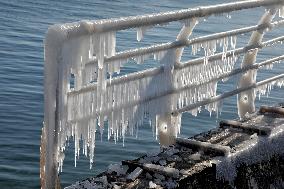 Ice-covered beach in Odesa