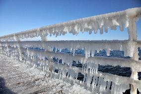 Ice-covered beach in Odesa