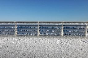 Ice-covered beach in Odesa