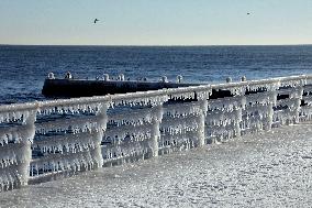 Ice-covered beach in Odesa