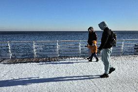 Ice-covered beach in Odesa