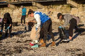 Volunteers Clean Pellets On Panxon Beach - Spain