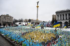 Flags With Names Of Fallen Soldiers In Kyiv, Amid Russia's Invasion Of Ukraine.