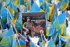 Flags With Names Of Fallen Soldiers In Kyiv, Amid Russia's Invasion Of Ukraine.