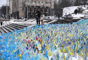 Flags With Names Of Fallen Soldiers In Kyiv, Amid Russia's Invasion Of Ukraine.