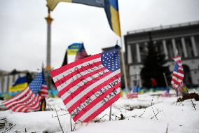 Flags With Names Of Fallen Soldiers In Kyiv, Amid Russia's Invasion Of Ukraine.