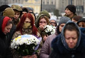 A Funeral Ceremony Of Ukrainian Poet And Serviceman Maxym Kryvtsov In Kyiv, Amid Russia's Invasion Of Ukraine.