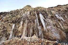 Ice Stalactites On The Cliffs Of Cap Blanc Nez - France
