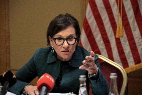 Penny Pritzker conducts press briefing in Kyiv
