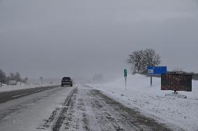 Blizzard Conditions On The Highway In Iowa