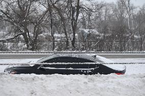 Blizzard Conditions On The Highway In Iowa