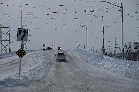 Blizzard Conditions On The Highway In Iowa