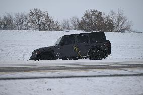 Blizzard Conditions On The Highway In Iowa