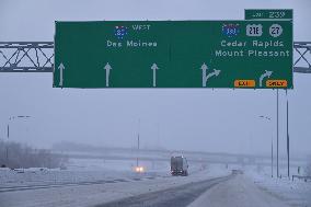 Blizzard Conditions In Coralville Iowa On Route 80