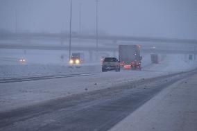 Blizzard Conditions In Coralville Iowa On Route 80
