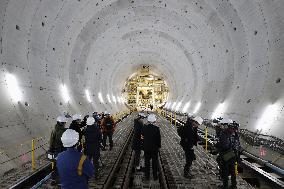 Maglev train tunnel work site shown to media