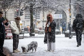 Snowfall in Manchester, United Kingdom