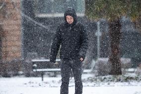 Snowfall in Manchester, United Kingdom