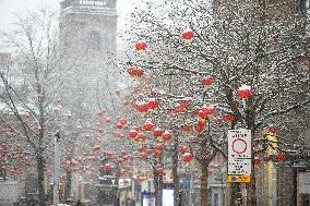 Snowfall in Manchester, United Kingdom