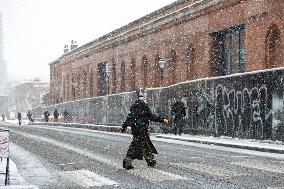 Snowfall in Manchester, United Kingdom