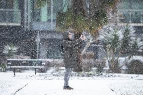 Snowfall in Manchester, United Kingdom